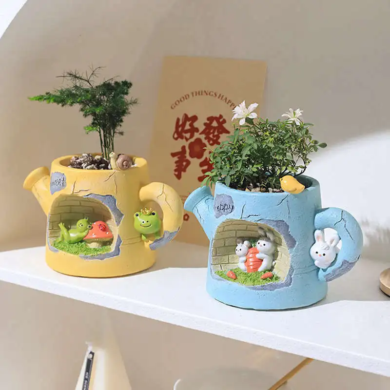 Cartoon Animal Shaped Planter Garden Decorative Small Flower Pot Succulent Planter Pots Resin Container Home Table Decoration