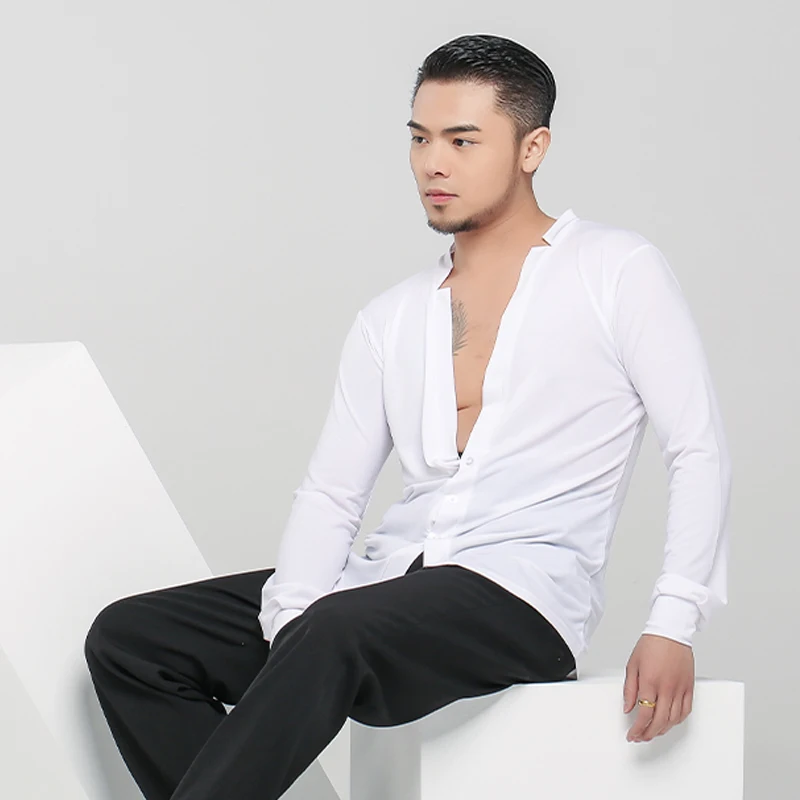 Long Sleeve Latin Dance Tops For Adult Male Tango Dancewear ChaCha Practice Clothes Samba Rumba Dancing Performance Wear YS3330