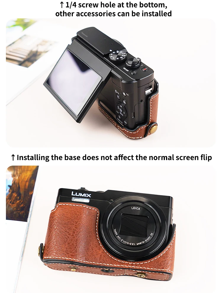 لباناسونيك لوميكس DC-ZS99 تيار مستمر TZ99 حافظة كاميرا حقيبة ريترو جلدية الغطاء الواقي بطارية فتح أسفل الحقيبة حزام الكتف #5