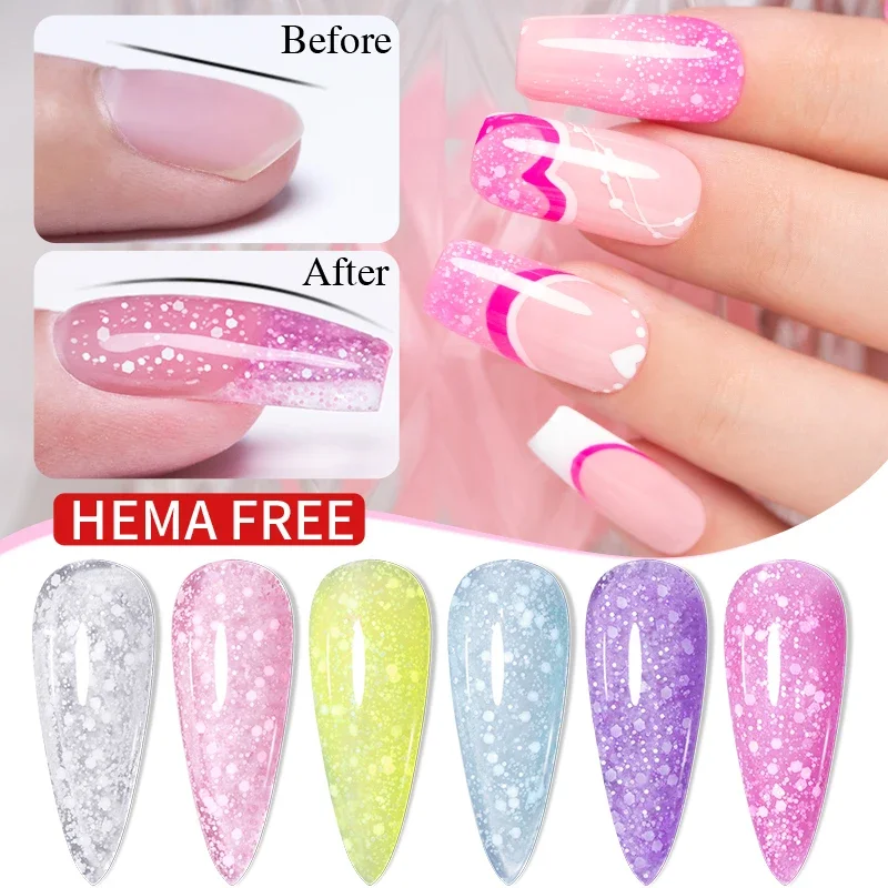 7.5ML Neon Colors Snowflake Extension Nail Gel Polish Hema Free Glitter Sequins Builder Nail Gel Semi-Permanent UV Nail Varnish