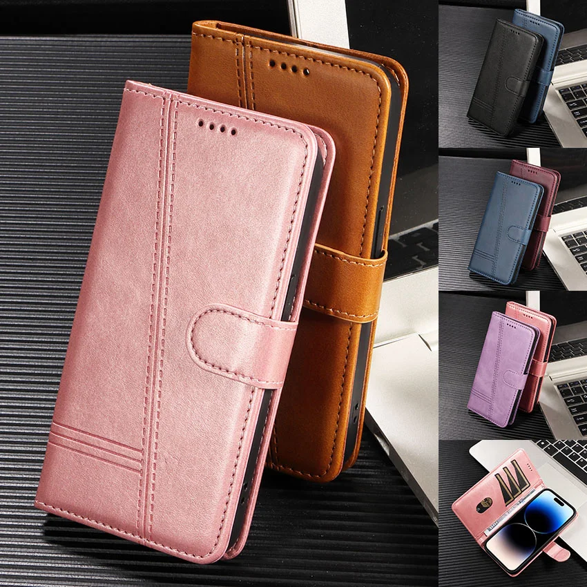 Line Leather Case For Vivo Y15 Y17 Y20 Y20S Y20A Y20i Y20G Y11S Y12A Y12S Y21 Y21S Y33S Y35 Y22 Y22S Y16 Y02S Flip Wallet Cover