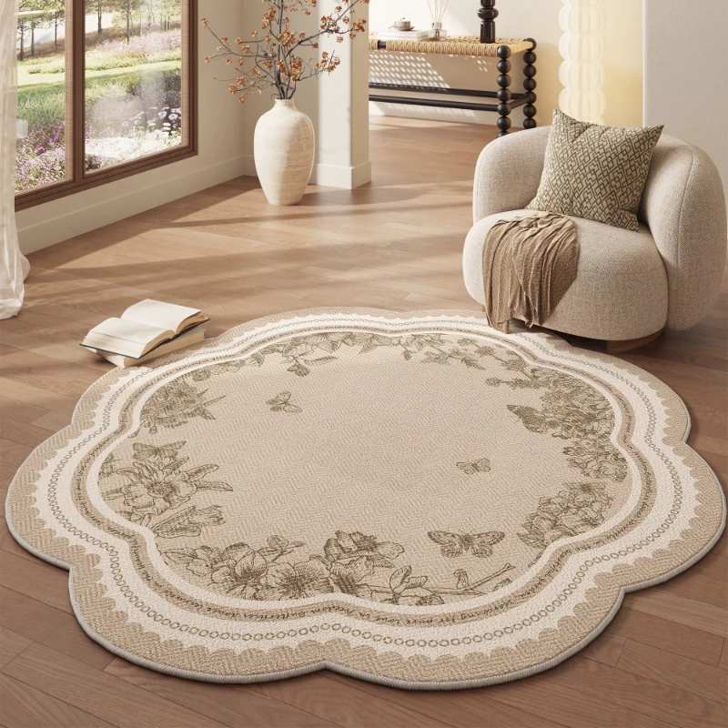 Cream Style Carpets for Living Room Retro Floral Bedroom Decor Carpet Pretty Flower Shape Bedside Rug Home Thicken Floor Mat