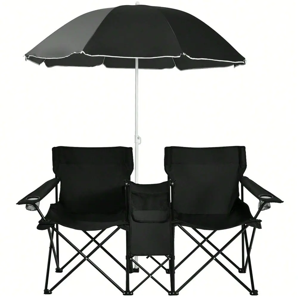 

Picnic Double Chair W Umbrella Table Cooler Beach Camping Turquoise Black Red Gray