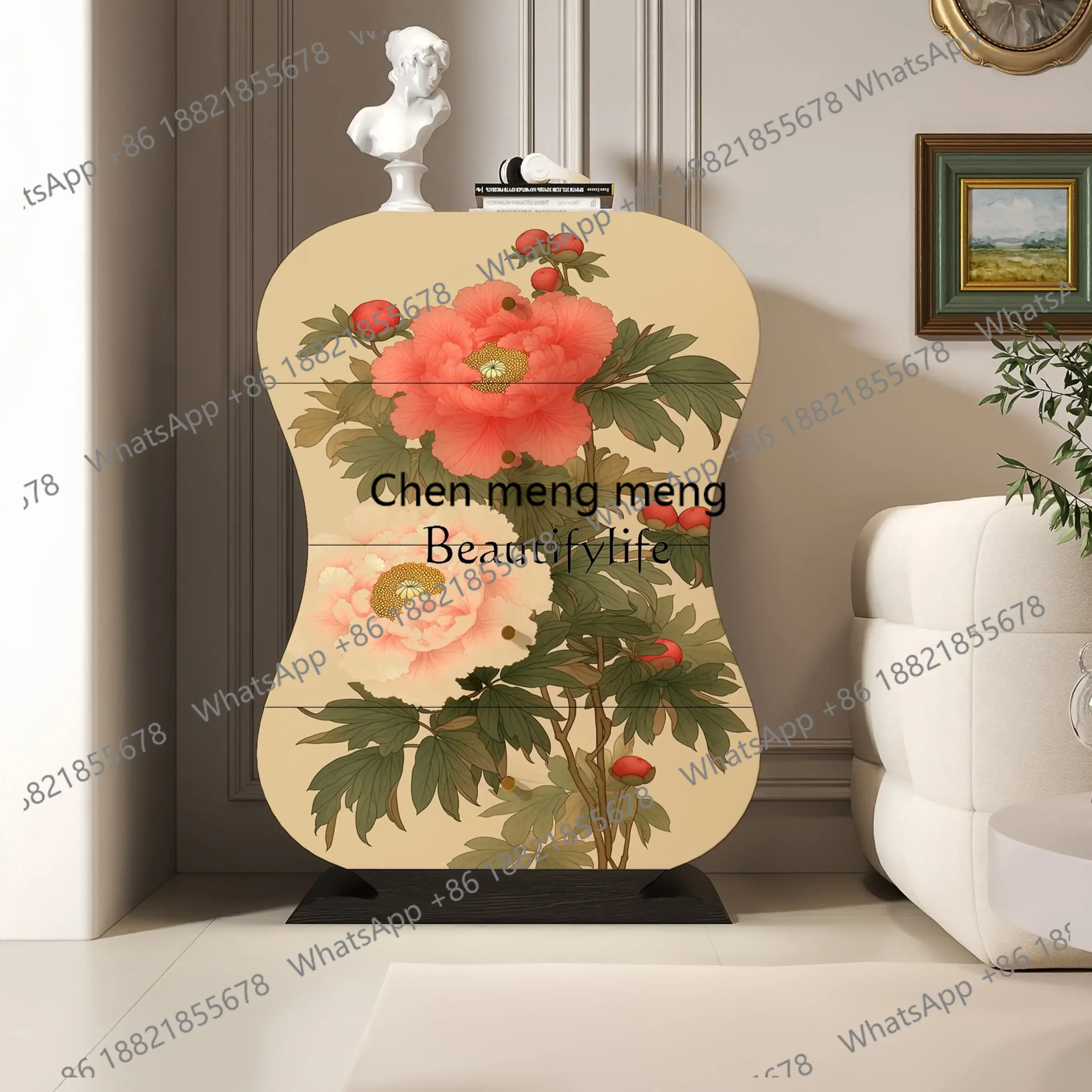 

Chinese pattern painted solid wood four chest cabinet living room home storage locker