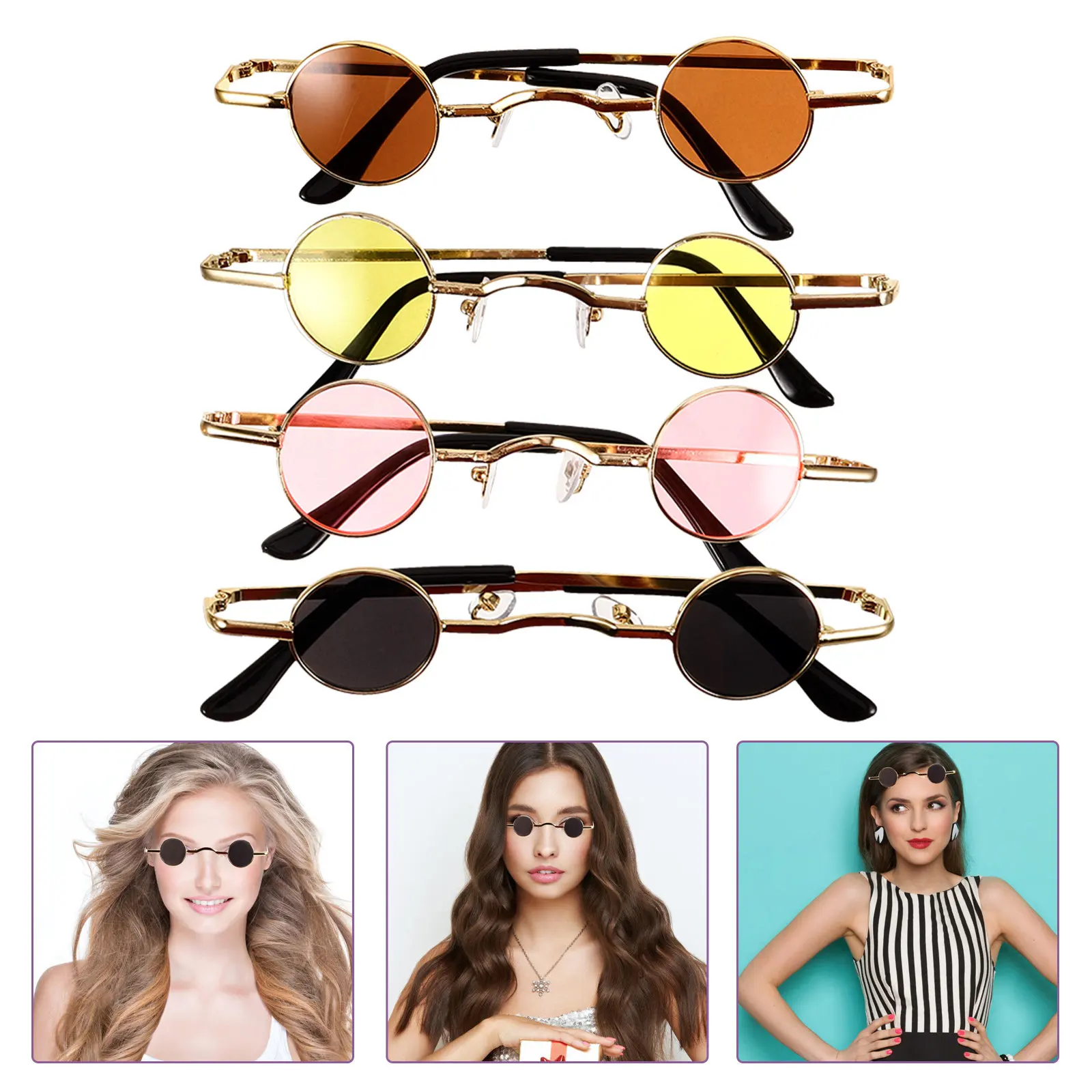 4Pcs Small Round Sunglasses Mini Hip Hop Punk Circle Unisex Sun Glasses Summer Fashion Outdoor Eyewear Hip Hop Eyeglasses