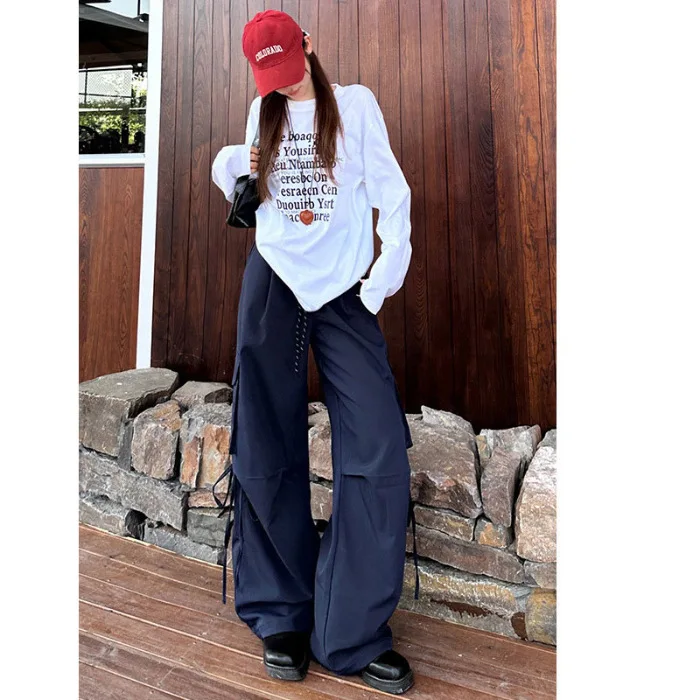 Street Style American Paratrooper Hiking For Women 2026 Autumn Winter Casual Long High Waist Loose Wide Leg Cargo Pants