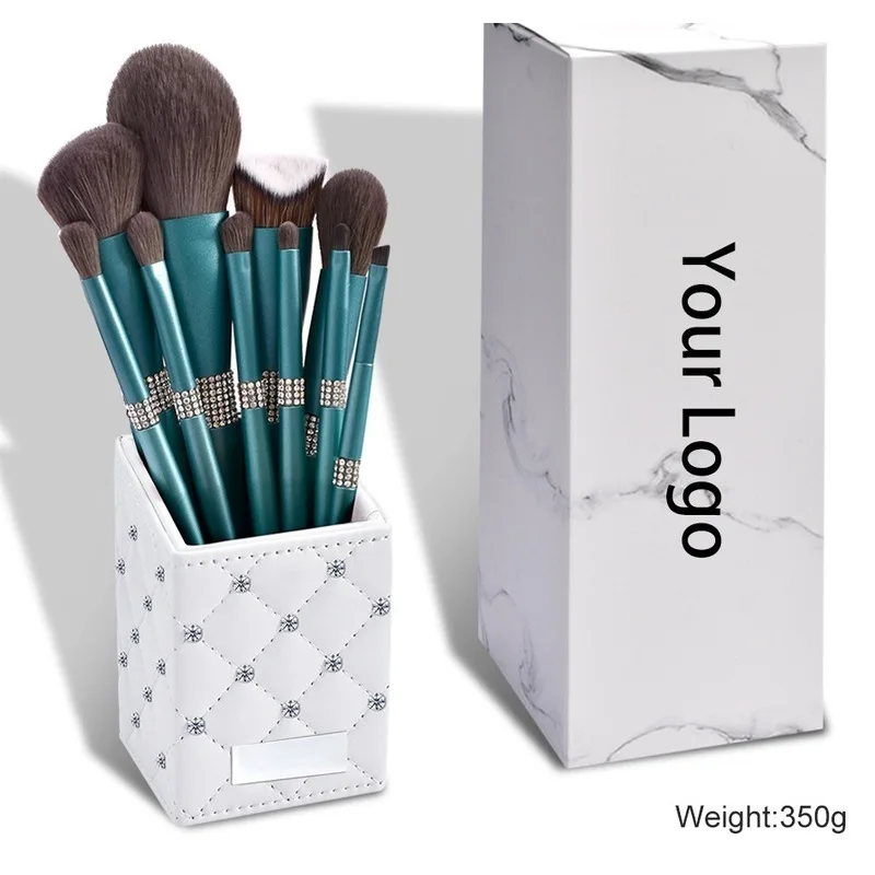 

10-piece Brilliant Queen Turquoise Diamond-encrusted Makeup Soft Bristle Eyeshadow Blush Brush Beauty Tools Set