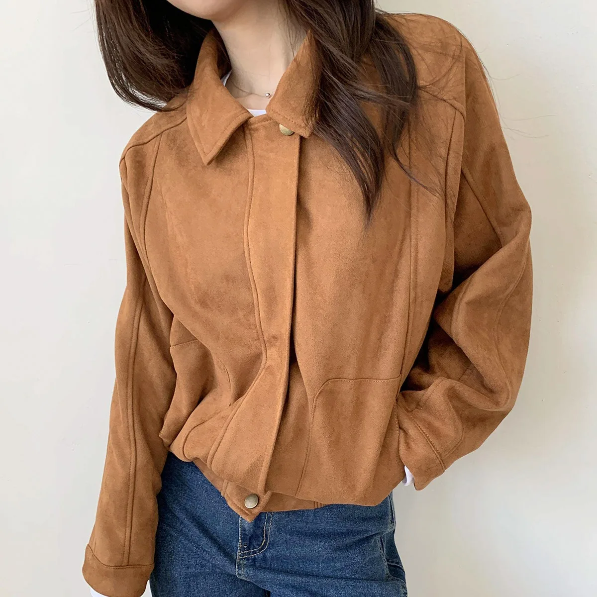 

Свободное замшевое мотоциклетное дэт в стиле ретро для бойфренда, женское осенне-зимнее байкерское пальто с воротником-стойкой, женское пальто