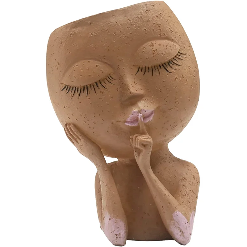 

HLZS-Face Planters Pots Unique Face Flower Pot For Indoor Outdoor Plants With Drainage Hole Cute Lady Face Plant Pots
