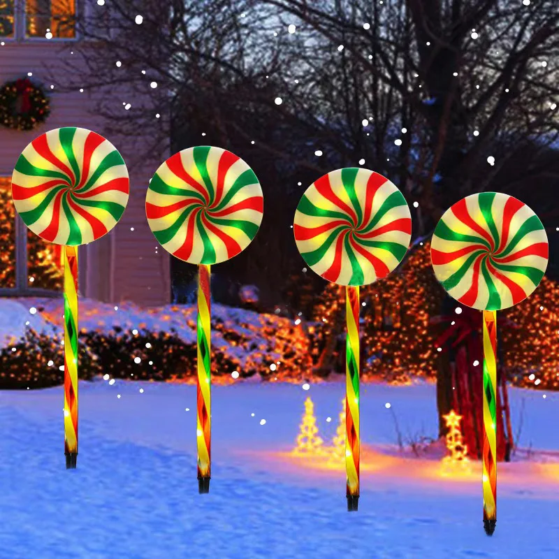 5pcs Christmas Lights Garden Lawn Lights Lollipops Solar Powered Christmas Decorations Outdoor Waterproof Stake Lights 808