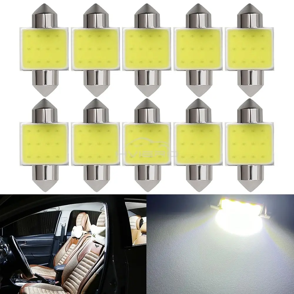 10Pcs White COB 12smd C5W C10w Car LED 12V Door Bulbs Dome Festoon Reading Tail Lamp License Plate Trunk Backuph Interior Lights