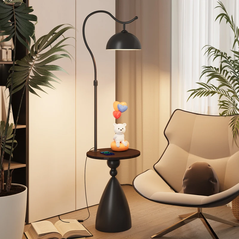 

Wooden Coffee Table Floor Lamp Modern Simple Living Room Sofa Shelf Floor Lamp LED Wireless Charging Home Floor Lamp