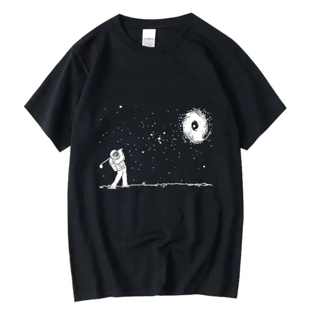 Men's high-quality 100% cotton funny astronaut printed T-shirt loose o-neck men's T-shirt short-sleeved T-shirt upgraded version