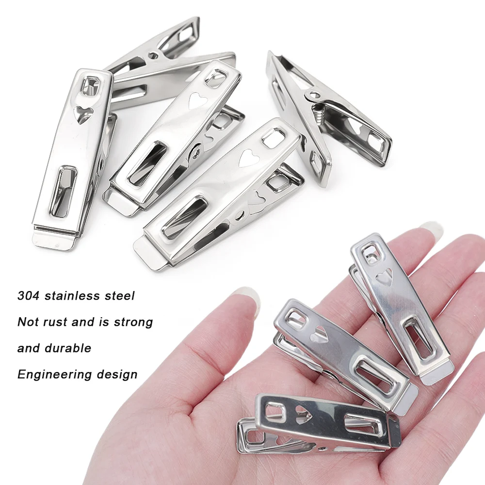 10/1PCS Multipurpose Stainless Steel Clothes Pegs Non-slip Waterproof Clips Package Sealing Clamp Towels Socks Household Storage