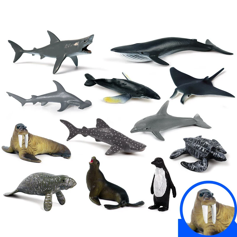 12 pz simulazione Mini animale marino dente gigante squalo Killer balena blu balena squalo pinguino delfino modello giocattolo