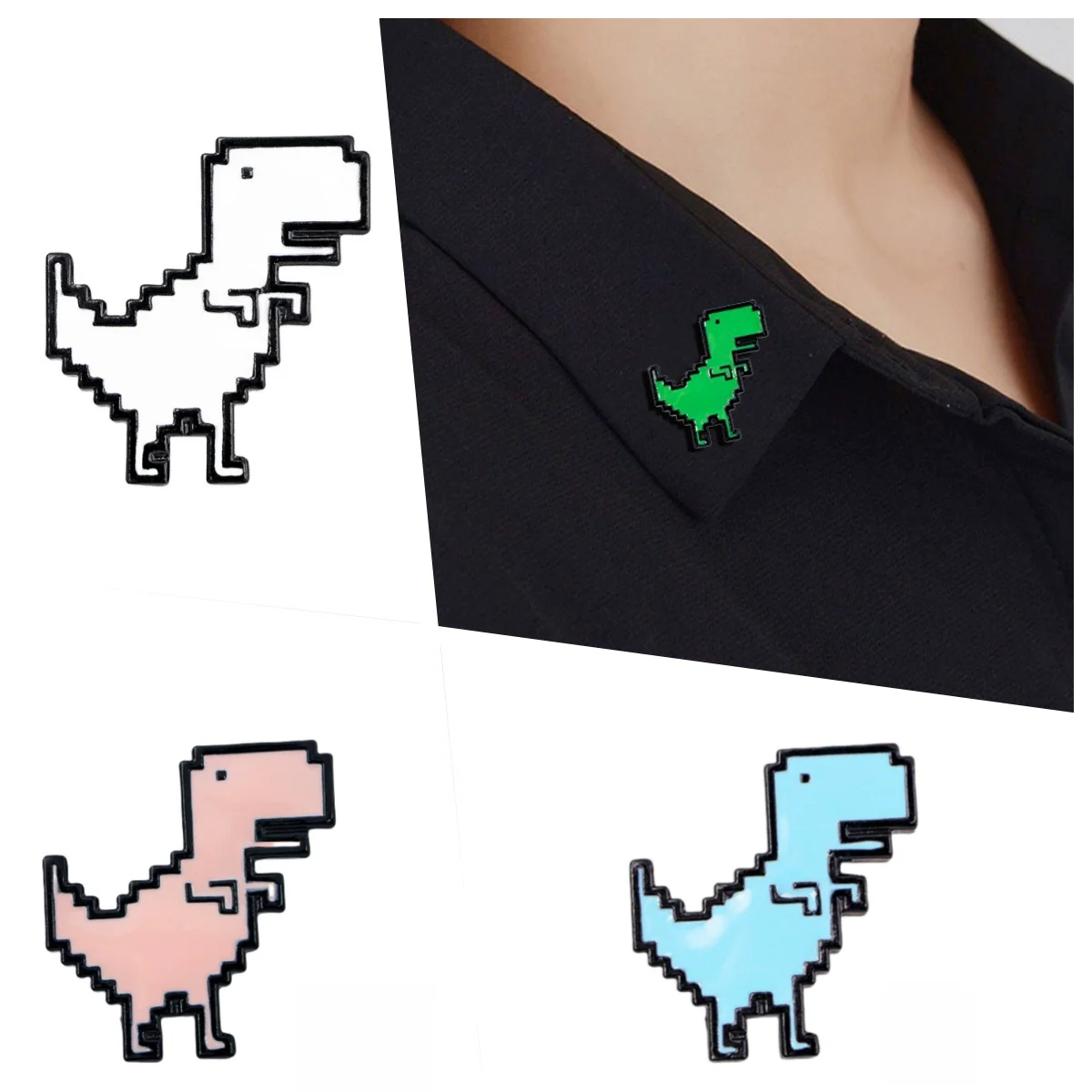 Cartoon Anime Pixel Style Metal Brooch Jurassic Animal Dinosaur Enamel Badge Boy Girl Bags Clothes Hats Accessories Pins Gift