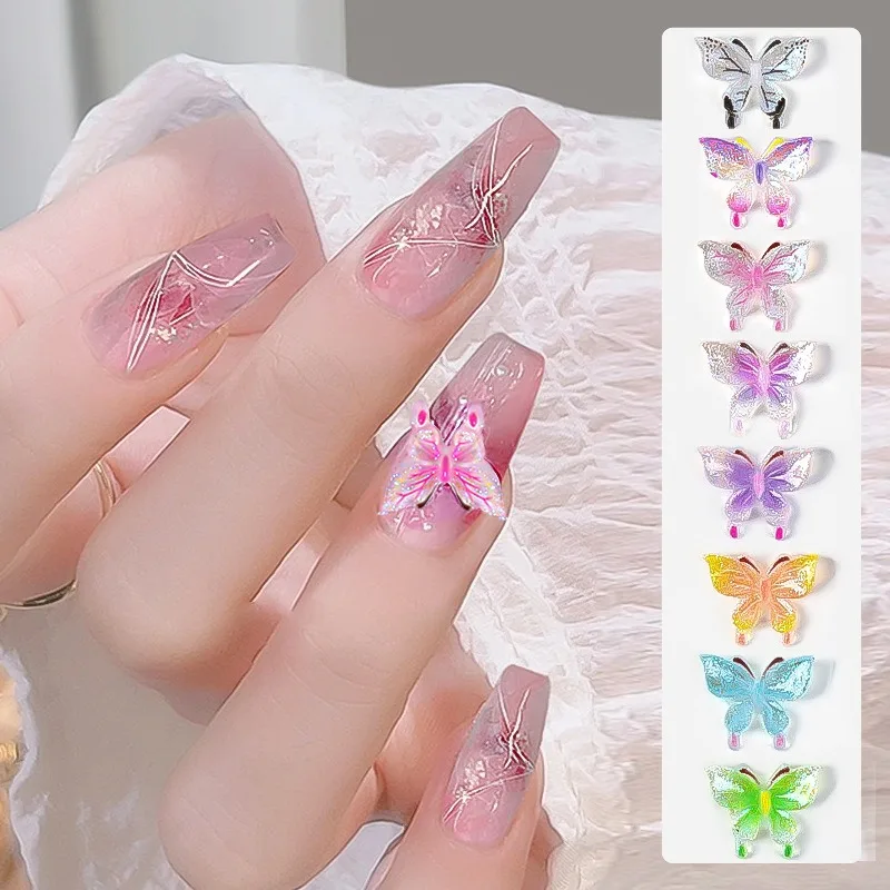 50Pcs/Bag 3D Nail Butterfly Nail Art Noctilucent Accessory Resin Drill Acrylic Nail Decoration Rhinestone DIY Manicure Supplique