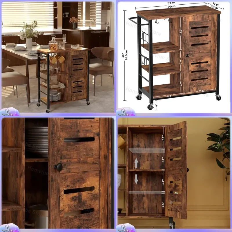 for Cross-border Solid Wood Push Dining Cart Simple High-value Mobile Dining Cart Household Multi-functional Storage Locker