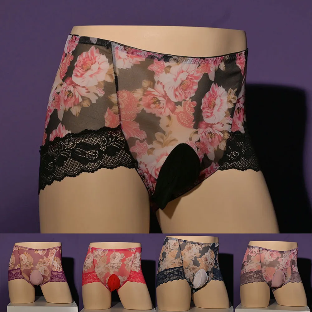 سراويل داخلية من الدانتيل الأسود للرجال سراويل داخلية قابلة للتنفس سراويل داخلية منتفخة بحالة جديدة لون أرجواني فاتح اللون أرجواني