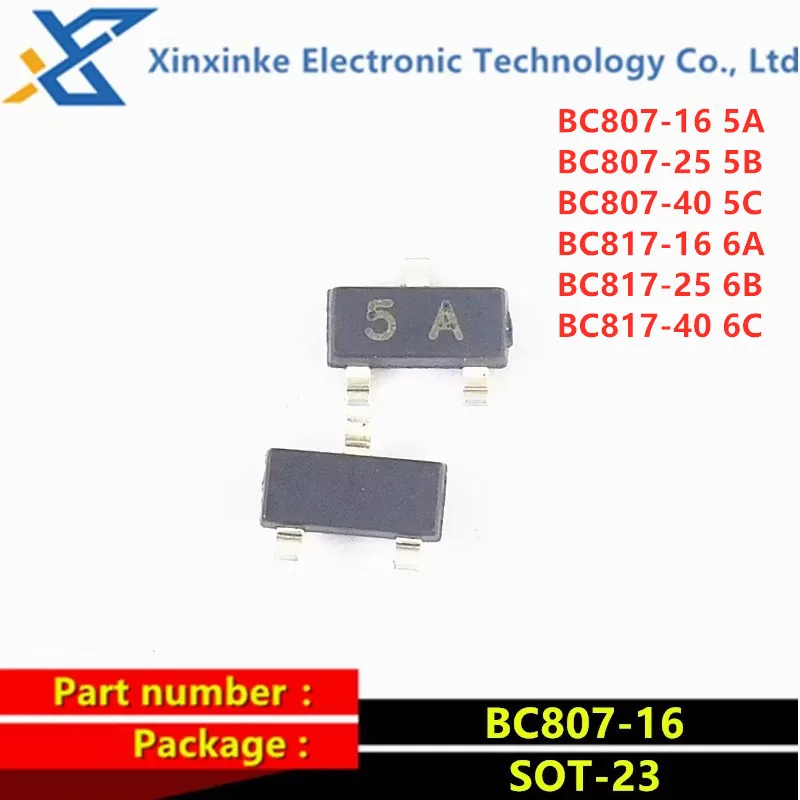 100PCS BC807-16 BC807-25 BC807-40 Marking:5A 5B 5C 6A 6B 6C SMD Transistor BC817-16 BC817-25 BC817-40