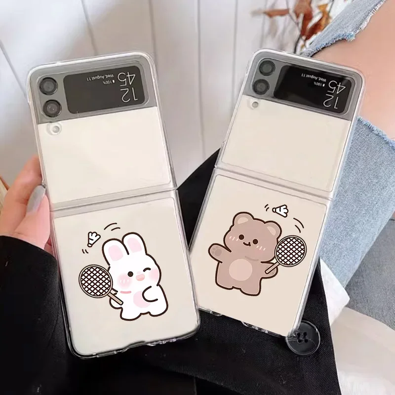 Funny Rabbit Bear Paired Couple Folding Case for Samsung Galaxy Z Flip 5 ZFlip 6 Clear Covers for Samsung ZFlip 4 3 Fundas Shell