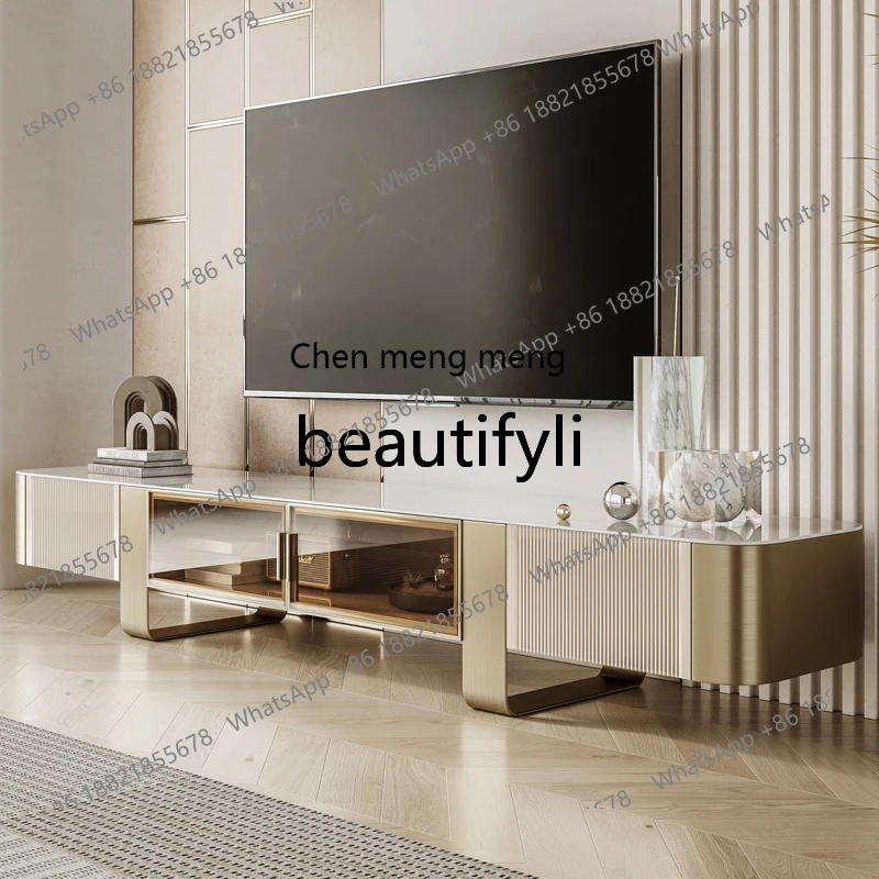 Легкий роскошный шкаф для телевизора Современная простая гостиная бытовой напольный шкаф, небольшой журнальный столик из каменной плиты Шкаф для телевизора H
