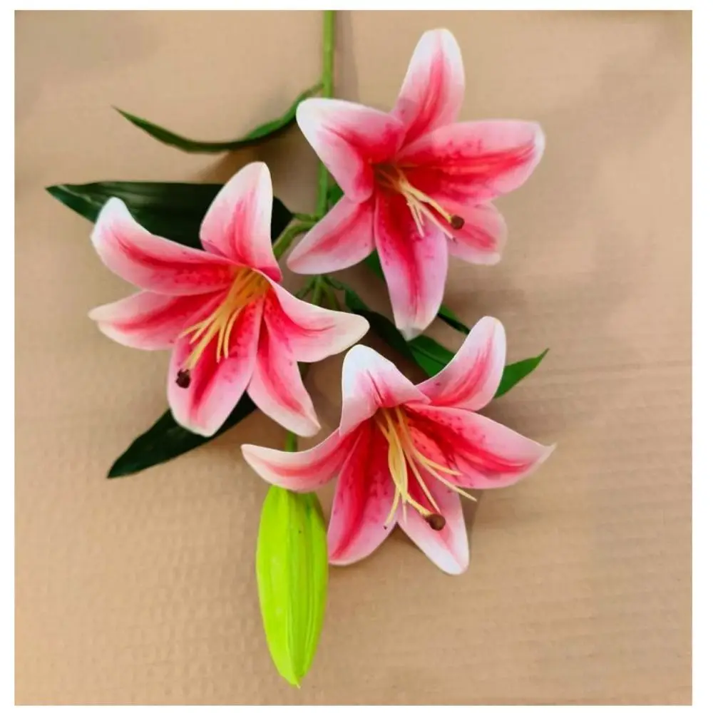 

1 Bundle with 3pcs Flowers and 1pc Bud Artificial Lily Flower 70cm 7 Colors Simulation Flowers Lily Valentine's Day Gift