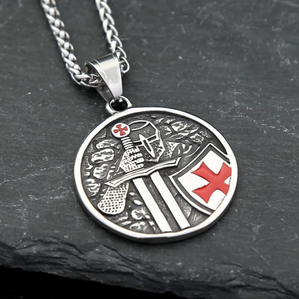 Vintage Armor Shield Knight Templar Cross Pendant Necklace For Men Stainless Steel Fashion Punk Amulet Jewelry Gift Dropshipping