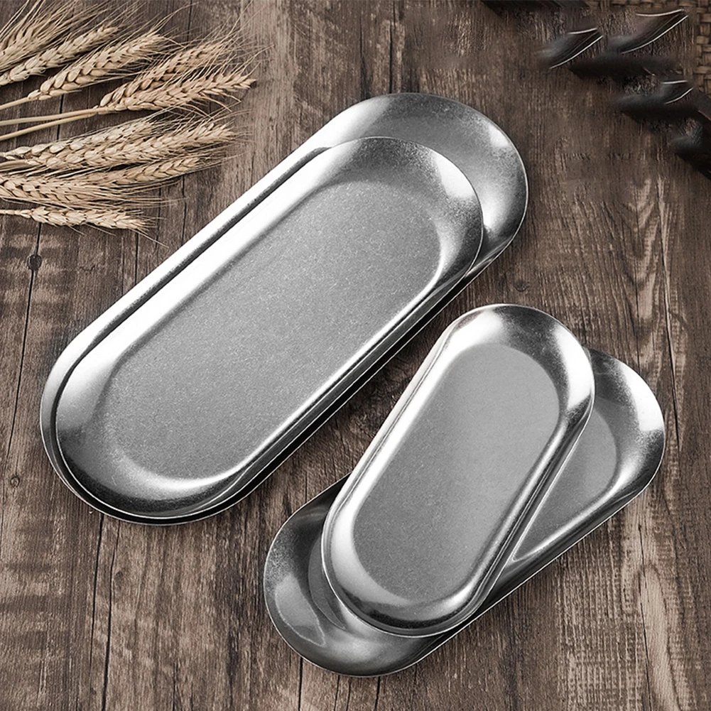 

Stainless Steel Tray Oval Trays 18x8.5cm, 23x9.3cm, 30.3x12.3cm Storage Tray For Tea Fruit Cosmetics Jewelry Display Kitchen Set
