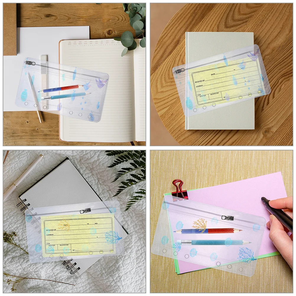 

2 Pcs Ocean Series A6 Binder Zipper Pouch PVC 6 ring Notebook Refill Card Storage Bag Kids ganizational Training