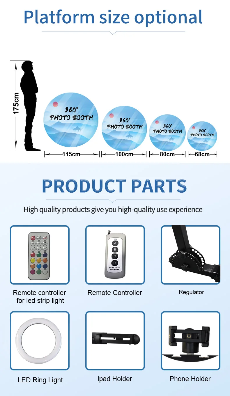 ZJW STLF high-quality customized products 80cm 2023 Latest Fashion 360 Video Photo Booth for Party Birthday Weddings Concert Pro