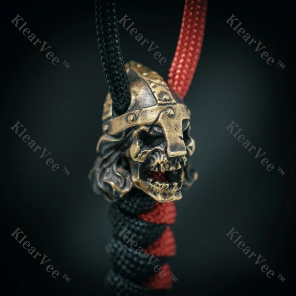 

Brass Skull Warrior Outdoor Tools EDC Umbrella Rope Weaving Knife Bead Pendant Backpack Keychain DIY Accessories