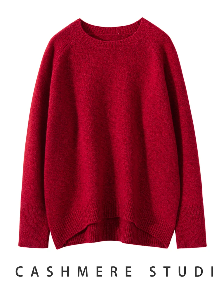 Suéter de cachemira de alta calidad para mujer, Jersey informal holgado con cuello redondo para invierno, prendas de punto de 100% de Cachemira, ropa Popular coreana