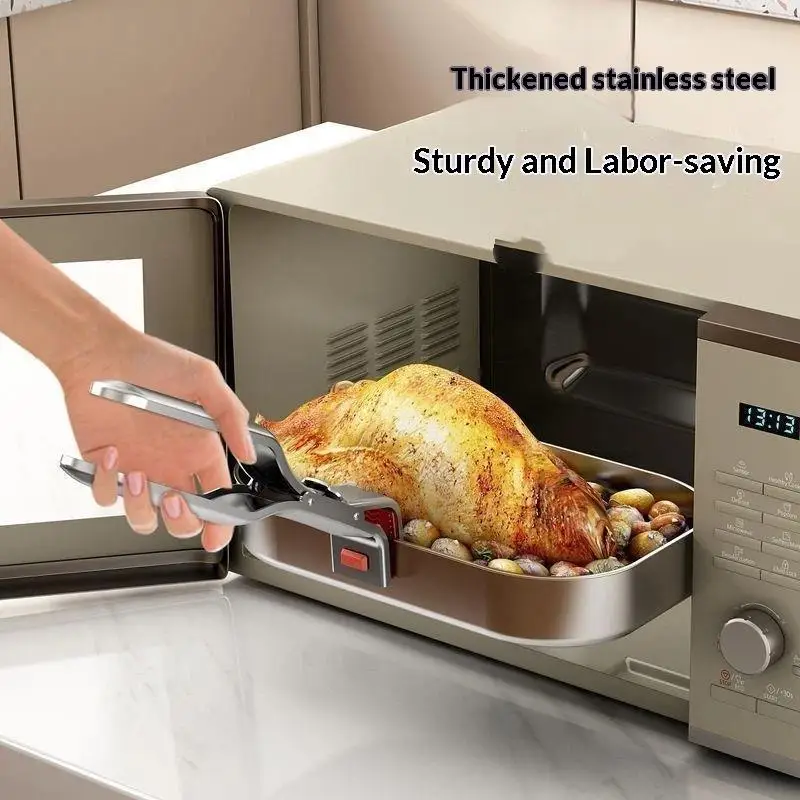 Stainless Steel Anti Scald Bowl Gripper One Hand Operation Labor Saving For Kitchen Removing Hot Dishes From Oven Microwave