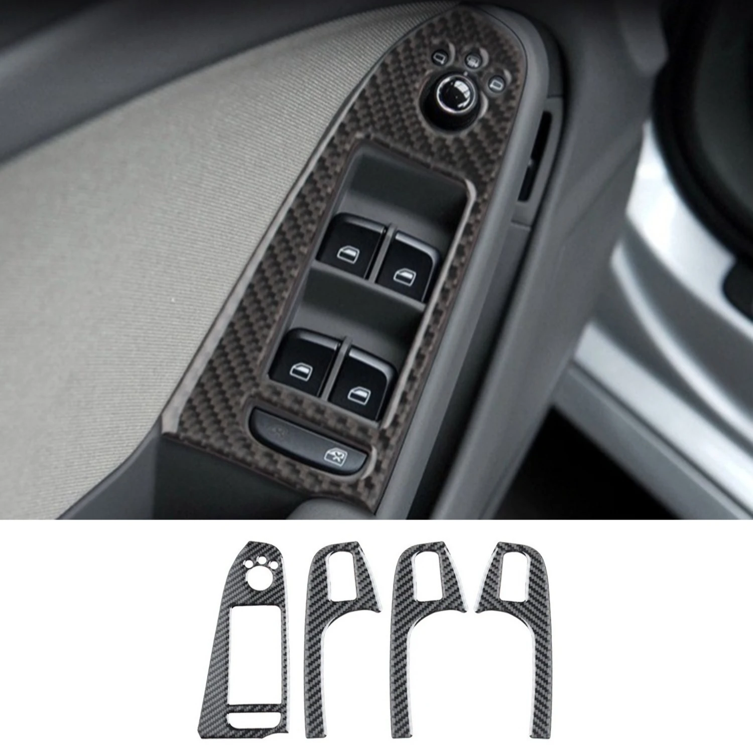 

For Audi A4L/A5 B8 2009-2016 Carbon Fiber Window Switch Panel Trim Scratch Wear Resistant Car Interior Modification Accessory