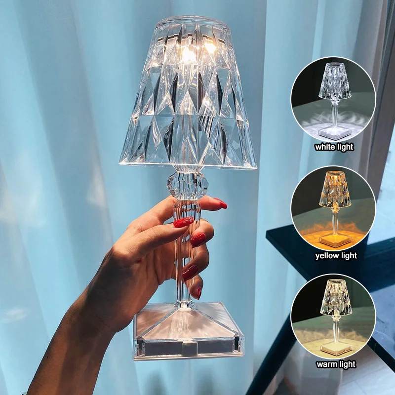 

LED Diamond Table Lamp, Rechargeable Night Lights, Crystal Projection, Home Acrylic, Xmas Decor, Lighting Fixtures Gift