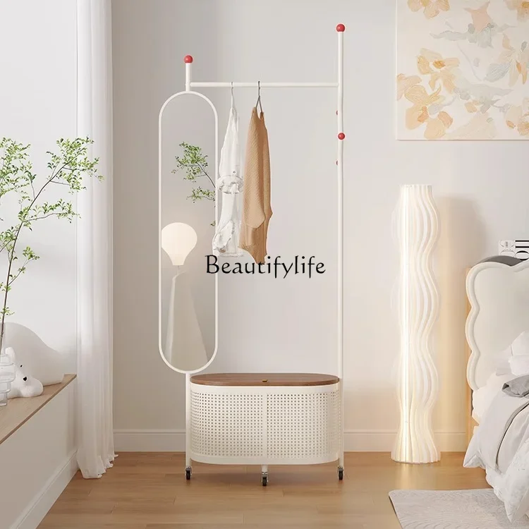 

Floor-to-ceiling cream wind full-body mirror coat rack integrated movable dressing simple hanger mirror