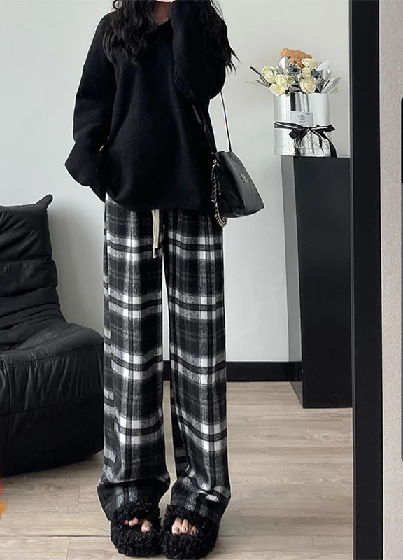 

Широкие брюки Элегантные женские зимние толстые плюшевые обвисшие обвисшие подкладки Тяжелая флисовая подкладка Термальный уютный бархатный двухслойный