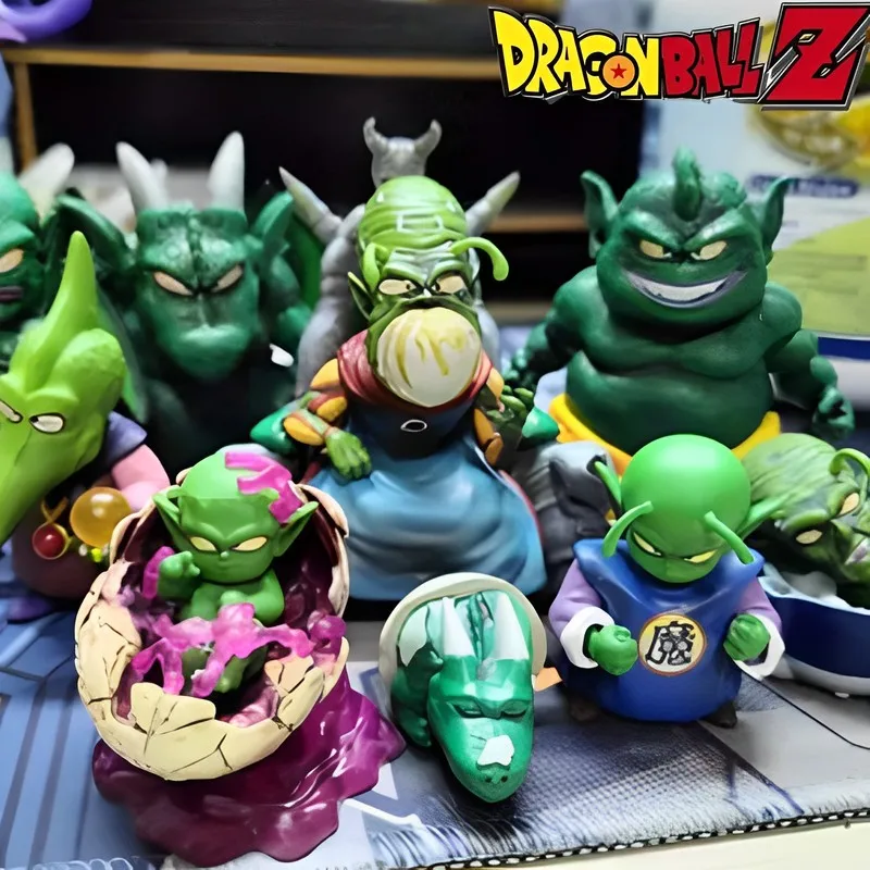 9pcs Dragon Ball Z Action  Anime Wcf King Piccolo Family Figurine Pvc Gk Statue Namekian Cymbal Tambourine Drum Model Figure Toy