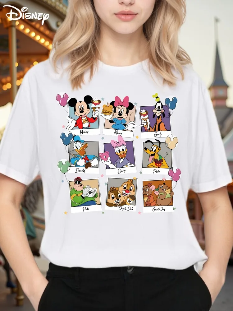 

Женская футболка Disney, хлопковая футболка с принтом коллажа, удобная повседневная футболка с короткими рукавами, идеально подходящая для одежды для отпуска