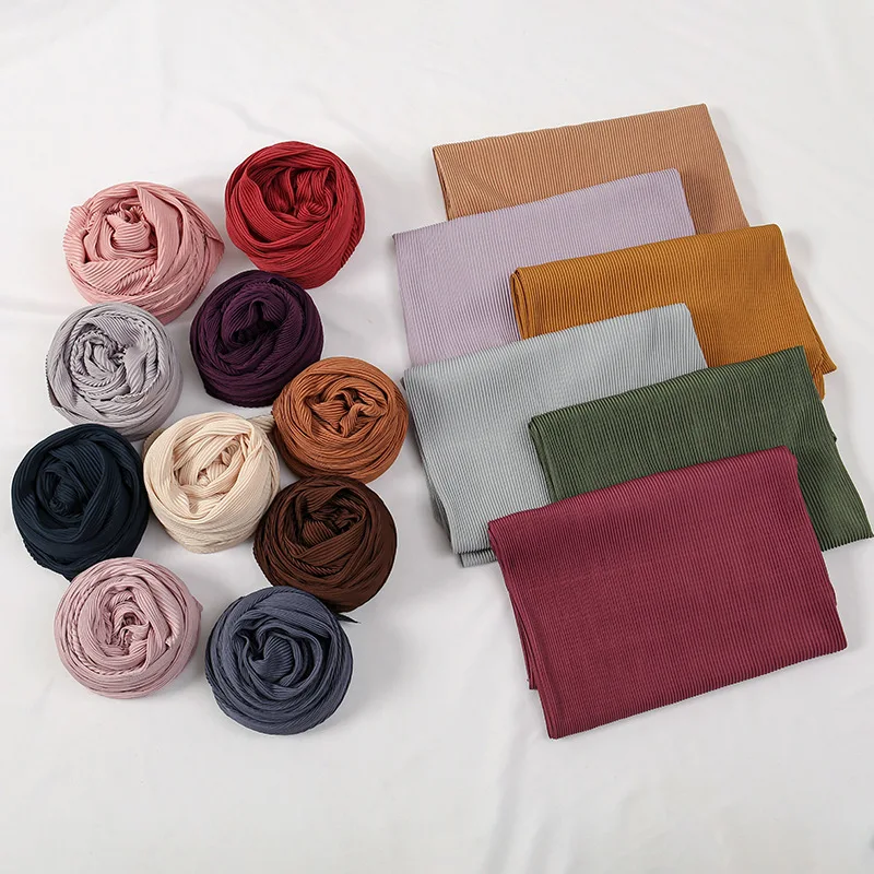 90*90cm Pleated Square Scarf Women Satin Muslim Hijab Silk Scarves Headscarf Wrap Foulard Islamic Stole Headband Turban Bandana