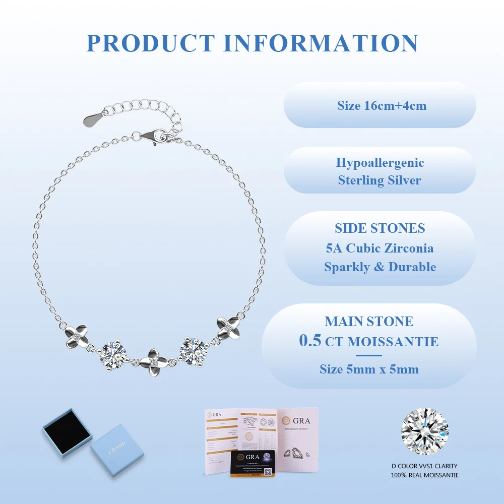 

925 Sterling Silver Flower Moissanite Bracelet Trendy Comfortable Shimmering Statement Piece Perfect Gift for Women with GRA