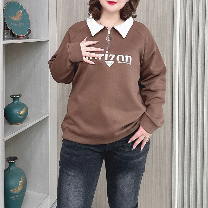 Herbst Pullover Hoodie Frauen neue Plus Size lose lässige Revers Top gedruckt Sweatshirt