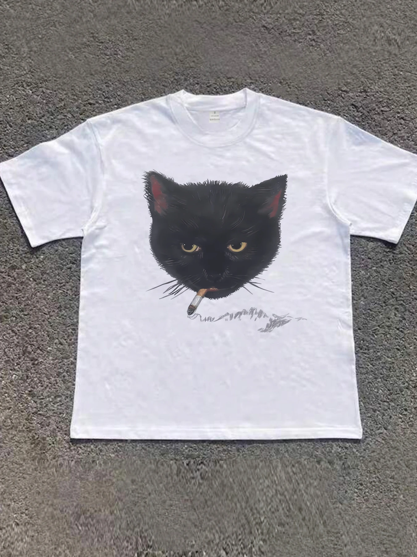 

Black cat pattern of smoking in summer daily short-sleeved T-shirts fashion tops ladies fashion dresses