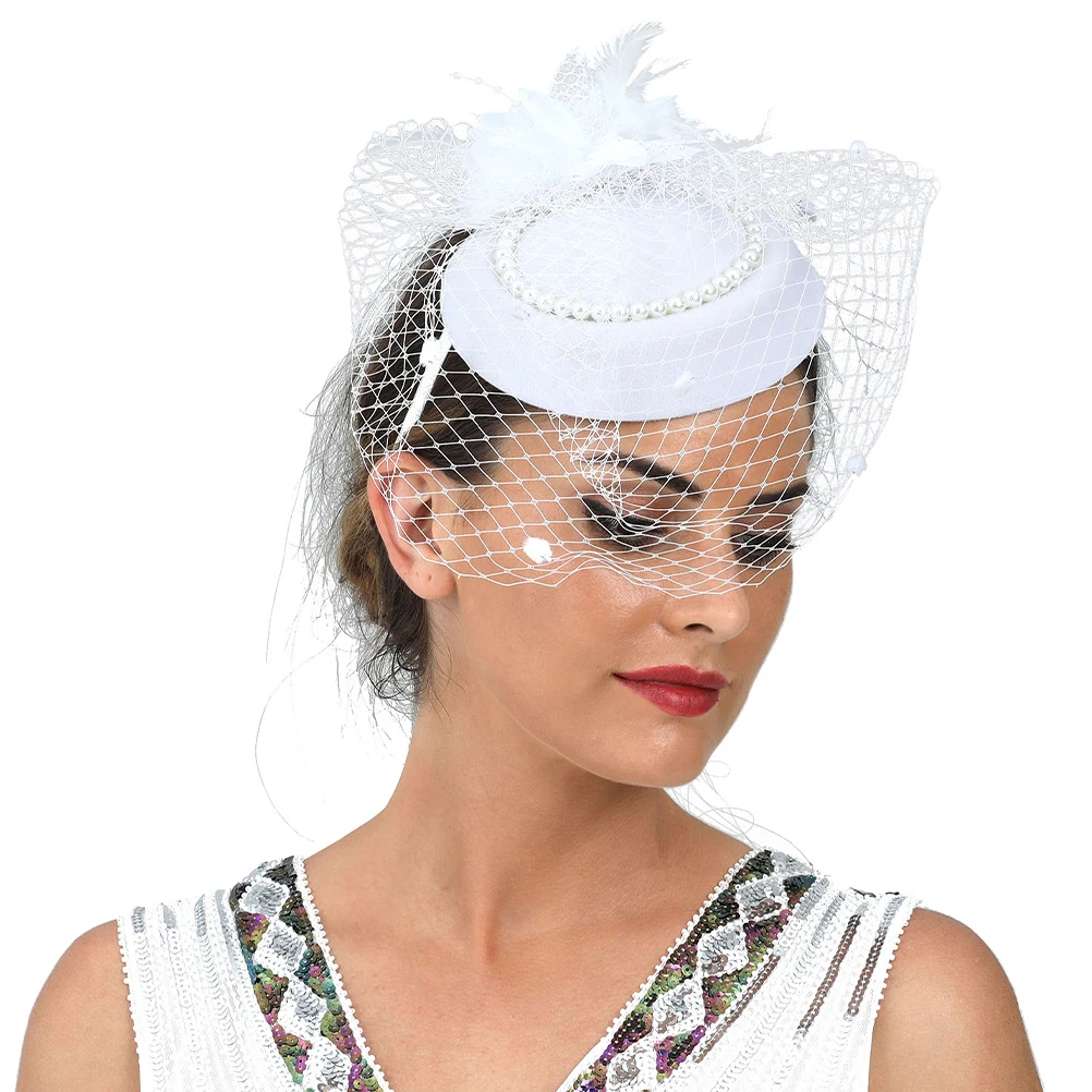 

Pearl Headdress Fascinator Hat Women Vintage Headband Wedding Bride Tea Party Bridal Hair Decor Banquet Pearl Hat Lace Cap