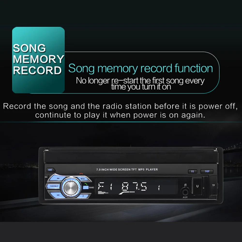 Podofo 1DIN 7-Zoll Autoradio mit ausfahrbarem Touchscreen, Bluetooth, Multimedia-Player, FM, USB, AUX, Audio – Detail 7