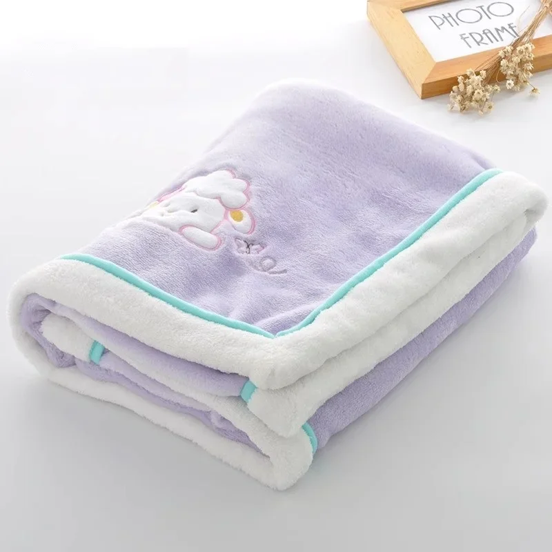 Baby Blankets Newborn Cartoon Embroidery Flannel Baby Blanket Kids Boys Girls Swaddle Wrap Infant Stroller Cover Blanket