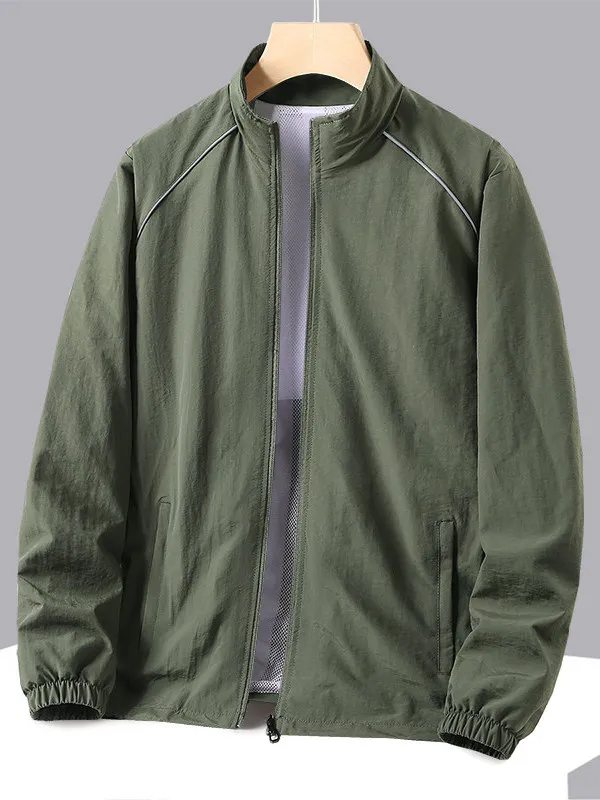 2026 Spring Men's Loose Fit Jaet with Reflective Strips Stand Collar Splicing Design Windproof Versatile Outerwear Coat