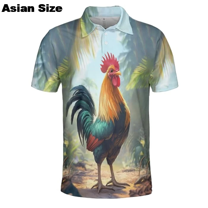 Camisa polo de frango dos desenhos animados para homens 3d impresso animal manga curta botão polo camisas topos engraçado galo lapela camisetas roupas do menino