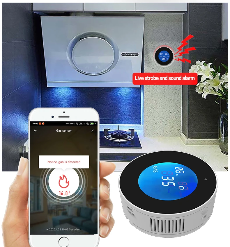 ALARMEST Tuya Wifi Natural Alarm Sensor With Temperature Function Fuel Gas Leak Detector LCD Display Smart Life App